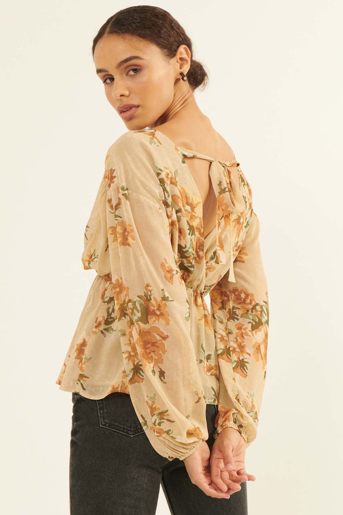 Enchanting Beauty Floral Chiffon Peasant Top - ShopPromesa