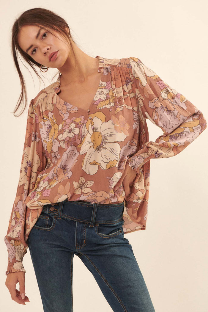 Vintage Blossoms Floral-Print Peasant Top - ShopPromesa