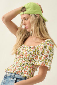 Blooming Joy Floral Lace-Up Peasant Top - ShopPromesa