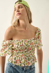 Blooming Joy Floral Lace-Up Peasant Top - ShopPromesa