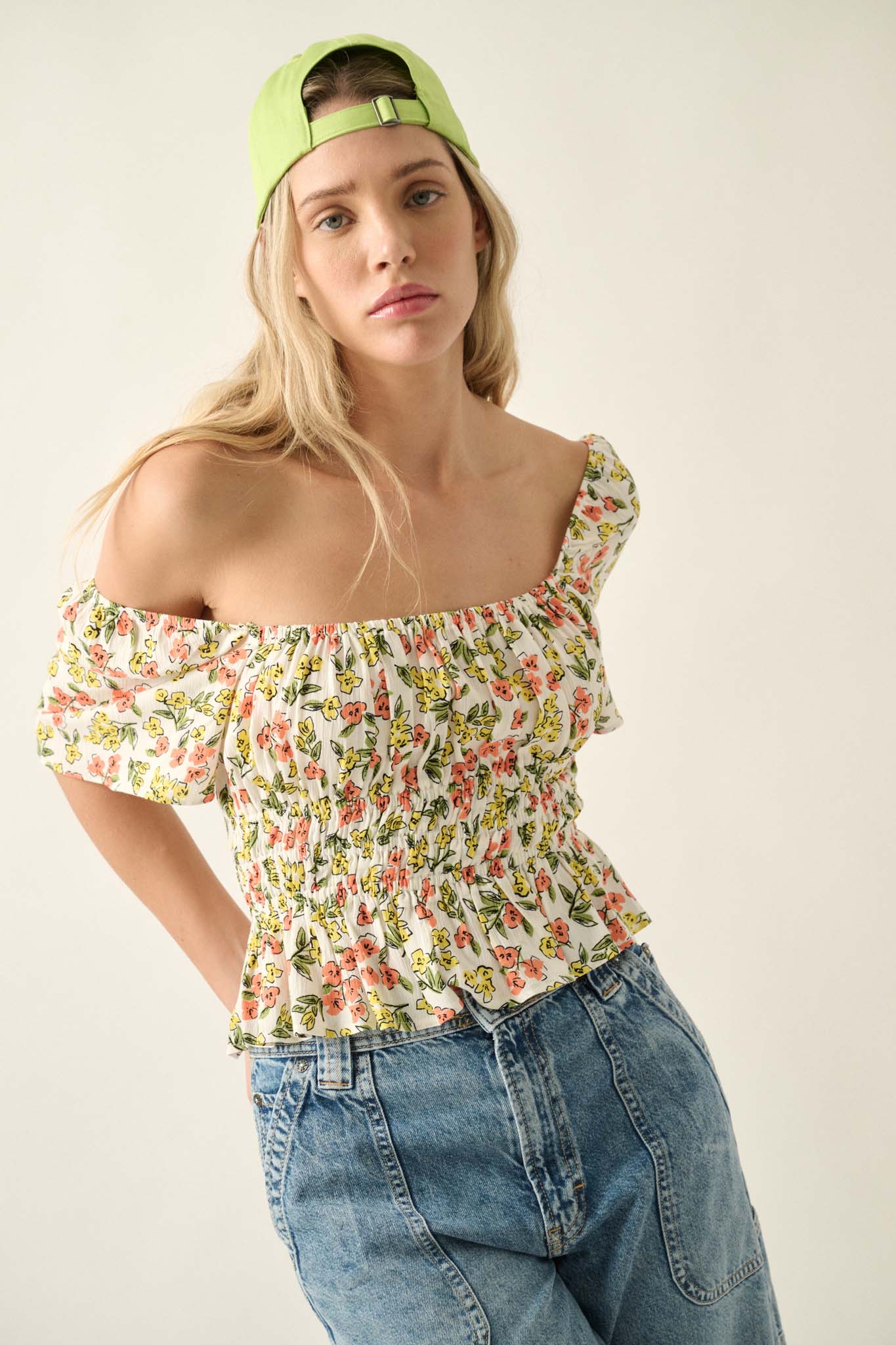 Blooming Joy Floral Lace-Up Peasant Top - ShopPromesa