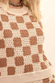 Reality Check Checker Crochet Knit Sweater Tank Top - ShopPromesa