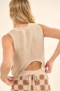 Reality Check Checker Crochet Knit Sweater Tank Top - ShopPromesa