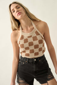 Check Yourself Checker Crochet Knit Halter Top - ShopPromesa