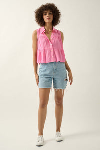 Lovely Day Tiered Ruffle Sleeveless Button-Up Top - ShopPromesa