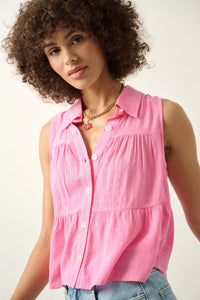 Lovely Day Tiered Ruffle Sleeveless Button-Up Top - ShopPromesa