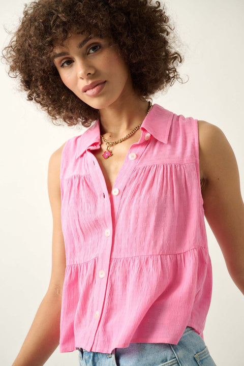 Lovely Day Tiered Ruffle Sleeveless Button-Up Top - ShopPromesa