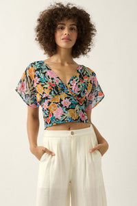 Cancún Sun Floral Chiffon Open-Back Crop Top - ShopPromesa