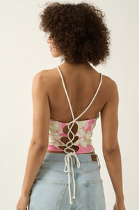 Honolulu Hideaway Floral Lace-Up Back Halter Top - ShopPromesa