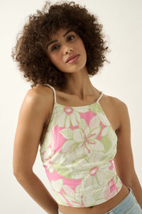 Honolulu Hideaway Floral Lace-Up Back Halter Top - ShopPromesa