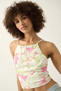 Honolulu Hideaway Floral Lace-Up Back Halter Top - ShopPromesa