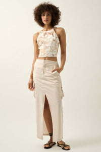 Honolulu Hideaway Floral Lace-Up Back Halter Top - ShopPromesa