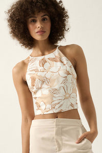 Honolulu Hideaway Floral Lace-Up Back Halter Top - ShopPromesa