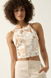 Honolulu Hideaway Floral Lace-Up Back Halter Top - ShopPromesa