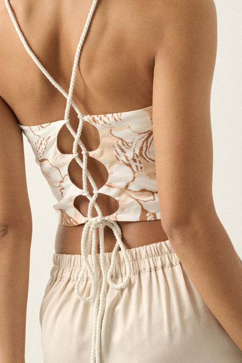 Honolulu Hideaway Floral Lace-Up Back Halter Top - ShopPromesa
