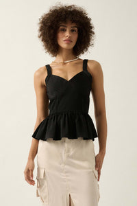 Everyday Elegance Pleated Satin Peplum Cami Top - ShopPromesa