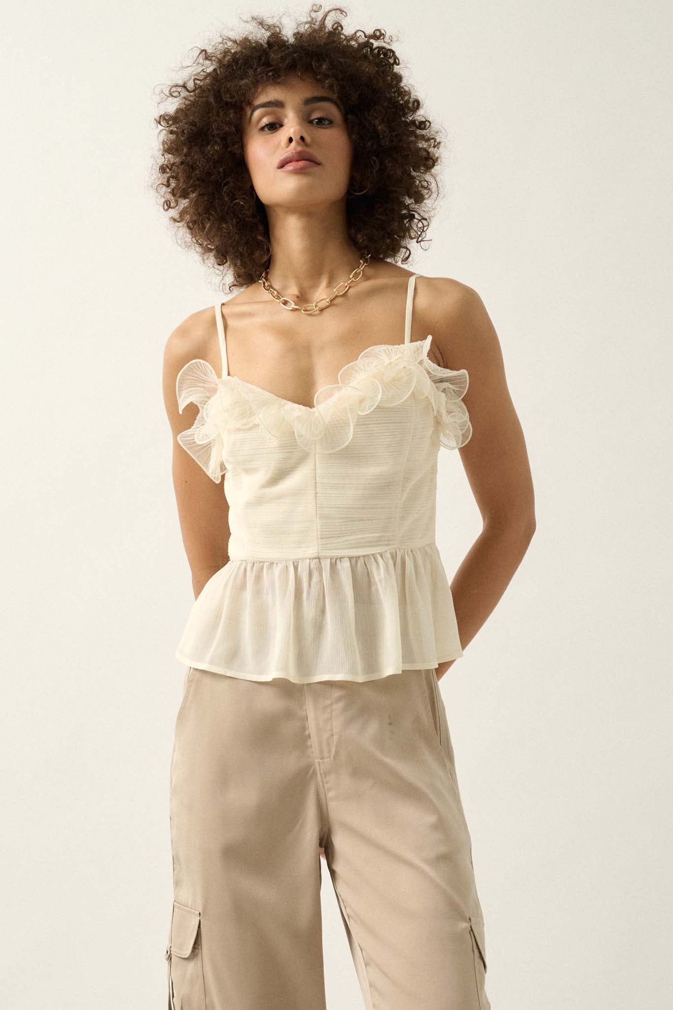 Sunrise Serenade Ruffled Chiffon Peplum Cami Top - ShopPromesa