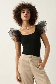 Angel Eyes Ruffle Sleeve Rib-Knit Bodysuit - ShopPromesa