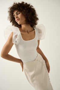 Angel Eyes Ruffle Sleeve Rib-Knit Bodysuit - ShopPromesa