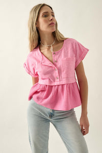 Open Air Cotton Pocket Henley Babydoll Top - ShopPromesa