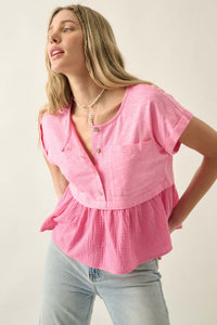 Open Air Cotton Pocket Henley Babydoll Top - ShopPromesa