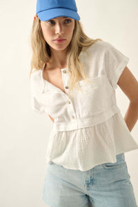 Open Air Cotton Pocket Henley Babydoll Top - ShopPromesa