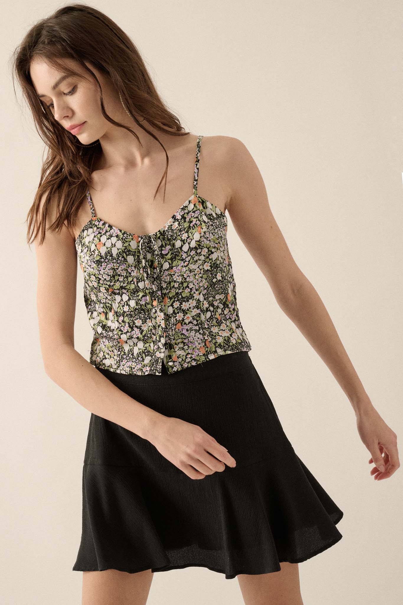 Garden of Love Floral Crepe Button-Front Cami Top - ShopPromesa