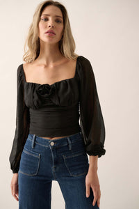 Romantic Era Chiffon Rose-Bodice Peasant Top - ShopPromesa