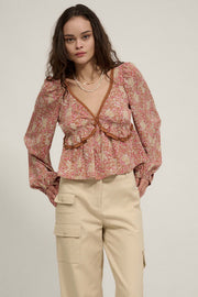 Going for Baroque Lace-Trimmed Floral Peasant Top - ShopPromesa
