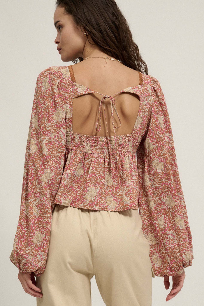 Going for Baroque Lace-Trimmed Floral Peasant Top - ShopPromesa