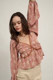 Going for Baroque Lace-Trimmed Floral Peasant Top - ShopPromesa