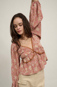 Going for Baroque Lace-Trimmed Floral Peasant Top - ShopPromesa