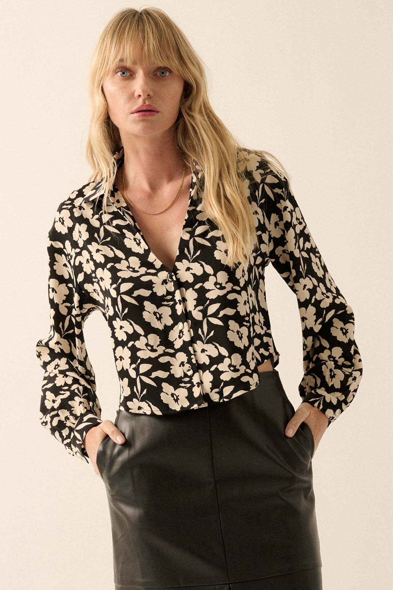 Moonlight Petals Floral-Print Cropped Shirt - ShopPromesa