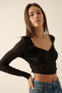 After Dark Velvet and Mesh Cropped Corset Top - ShopPromesa